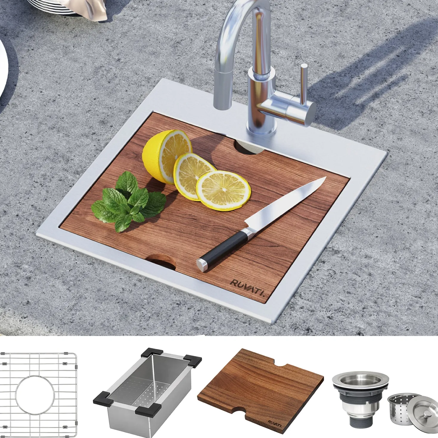 Ruvati 15 x 15" Workstation Drop-in Topmount 16 Gauge Stainless Steel Bar Prep RV Sink