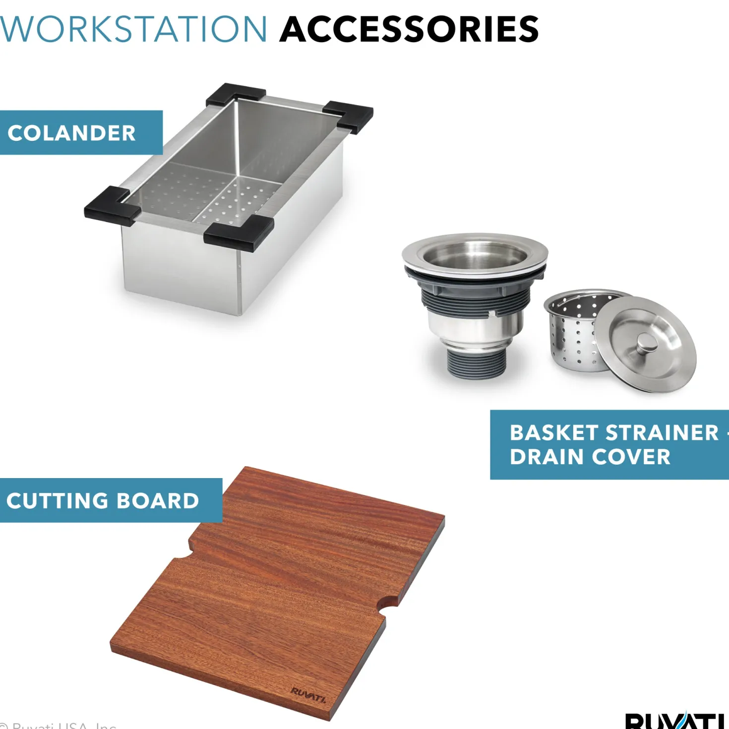 Ruvati 15 x 20" Workstation Drop-in Topmount 16 Gauge Stainless Steel Bar Prep RV Sink