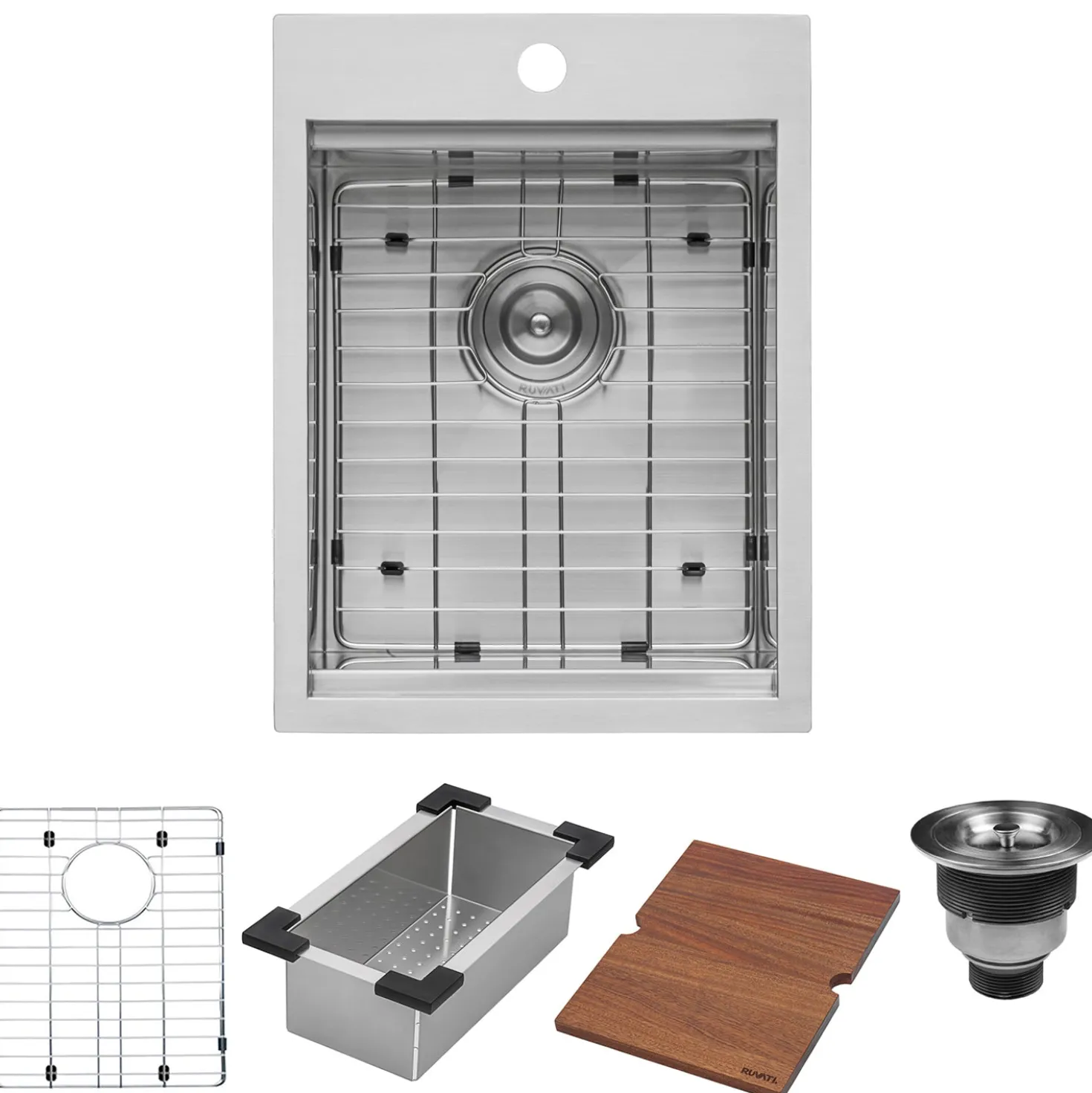 Ruvati 15 x 20" Workstation Drop-in Topmount 16 Gauge Stainless Steel Bar Prep RV Sink