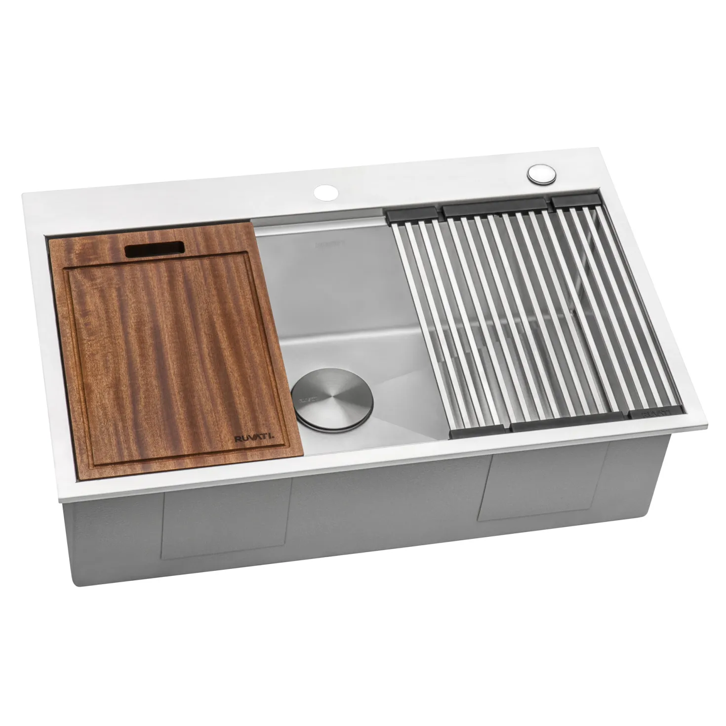 Ruvati 33 x 22" Workstation Ledge Drop-in Tight Radius 16 Gauge Stainless Steel Single Bowl Kitchen Sink
