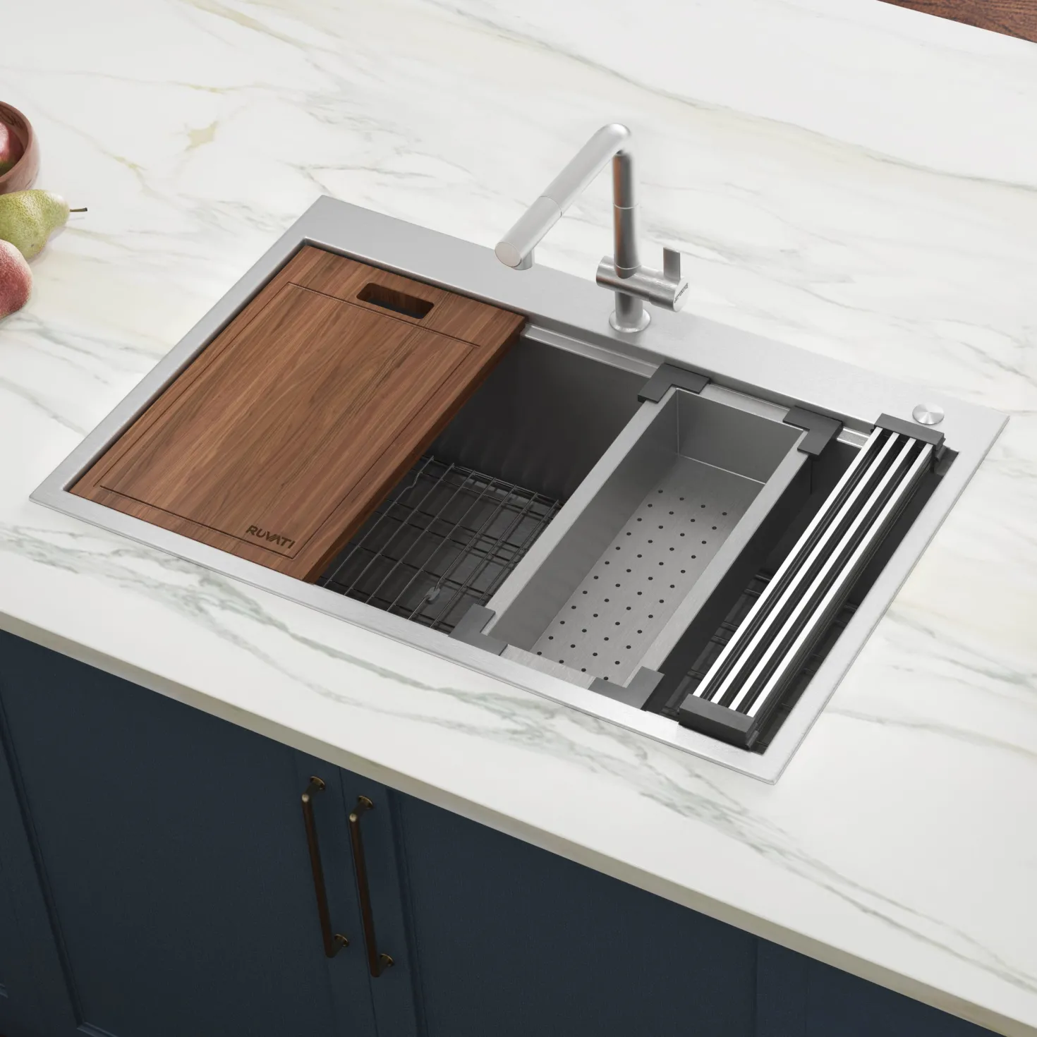 Ruvati 33 x 22" Workstation Ledge Drop-in Tight Radius 16 Gauge Stainless Steel Single Bowl Kitchen Sink