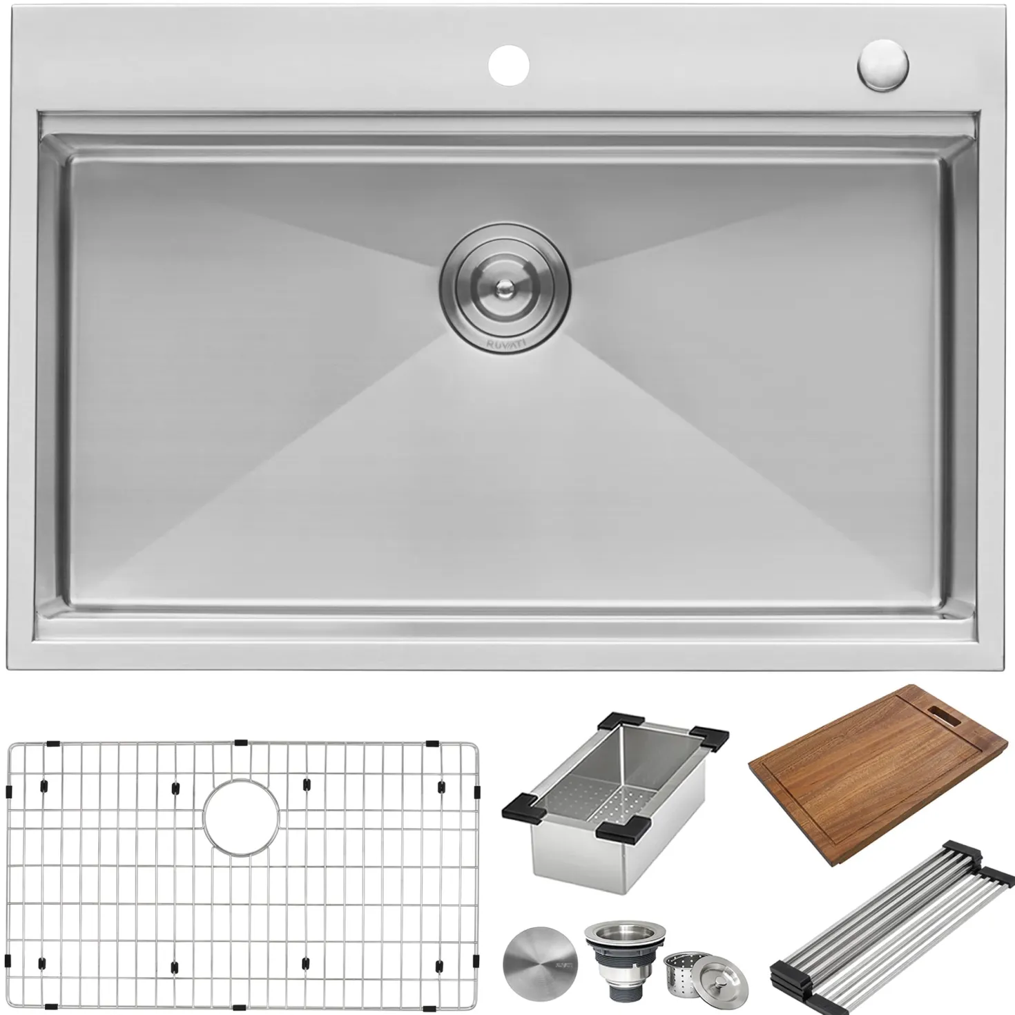 Ruvati 33 x 22" Workstation Ledge Drop-in Tight Radius 16 Gauge Stainless Steel Single Bowl Kitchen Sink