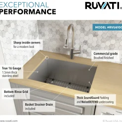 Ruvati 23" x 18" x 12" Undermount 16 Gauge Stainless Steel Laundry Utility Sink