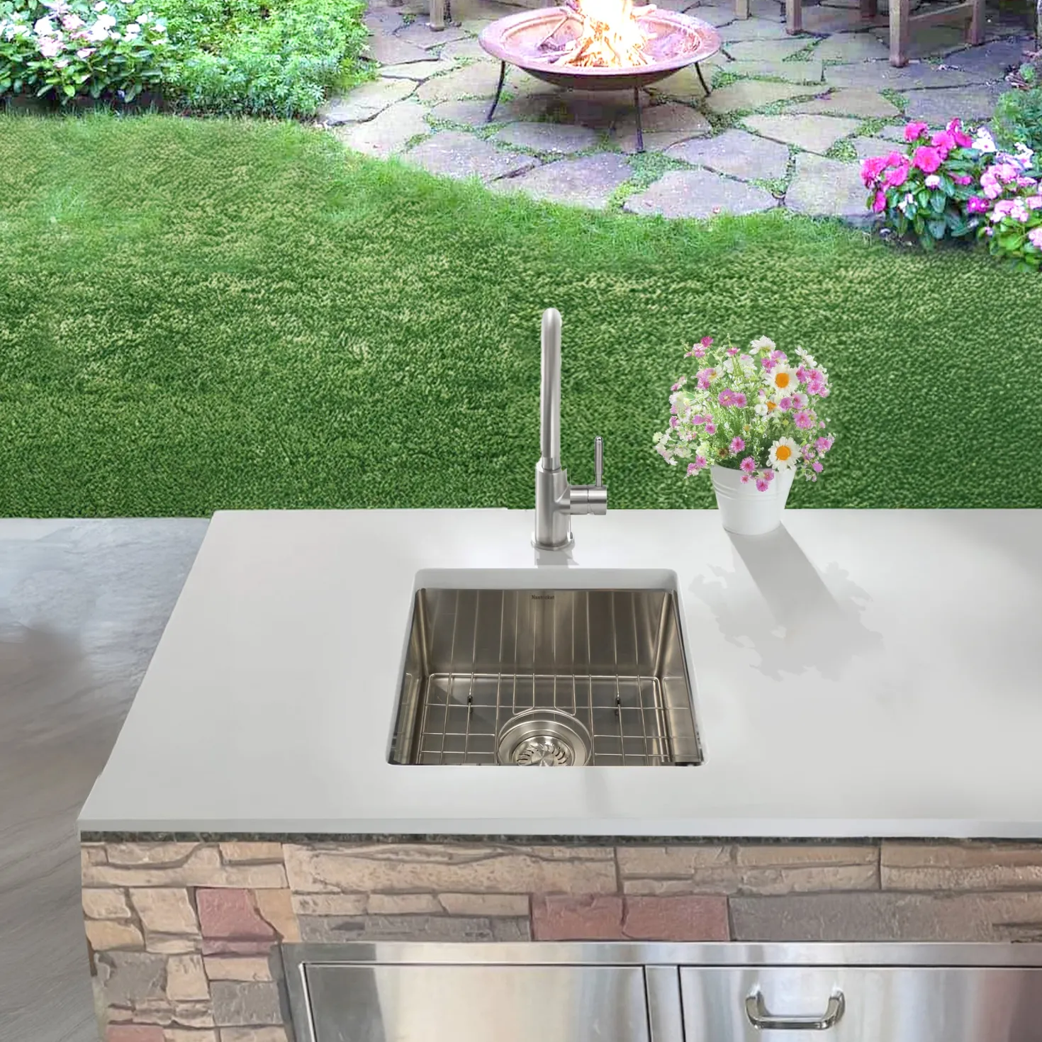 15" Square Marine-Grade Stainless Outdoor Undermount Prep Sink