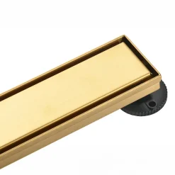 72" Stainless Steel Linear Shower Drain with Tile Insert & Flat Grate in Brushed Brass