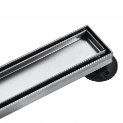 60" Stainless Steel Linear Shower Drain with Tile Insert & Flat Grate in Brushed Nickel