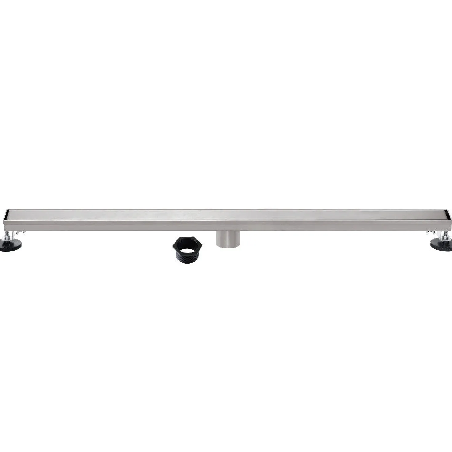 60" Stainless Steel Linear Shower Drain with Tile Insert & Flat Grate in Brushed Nickel