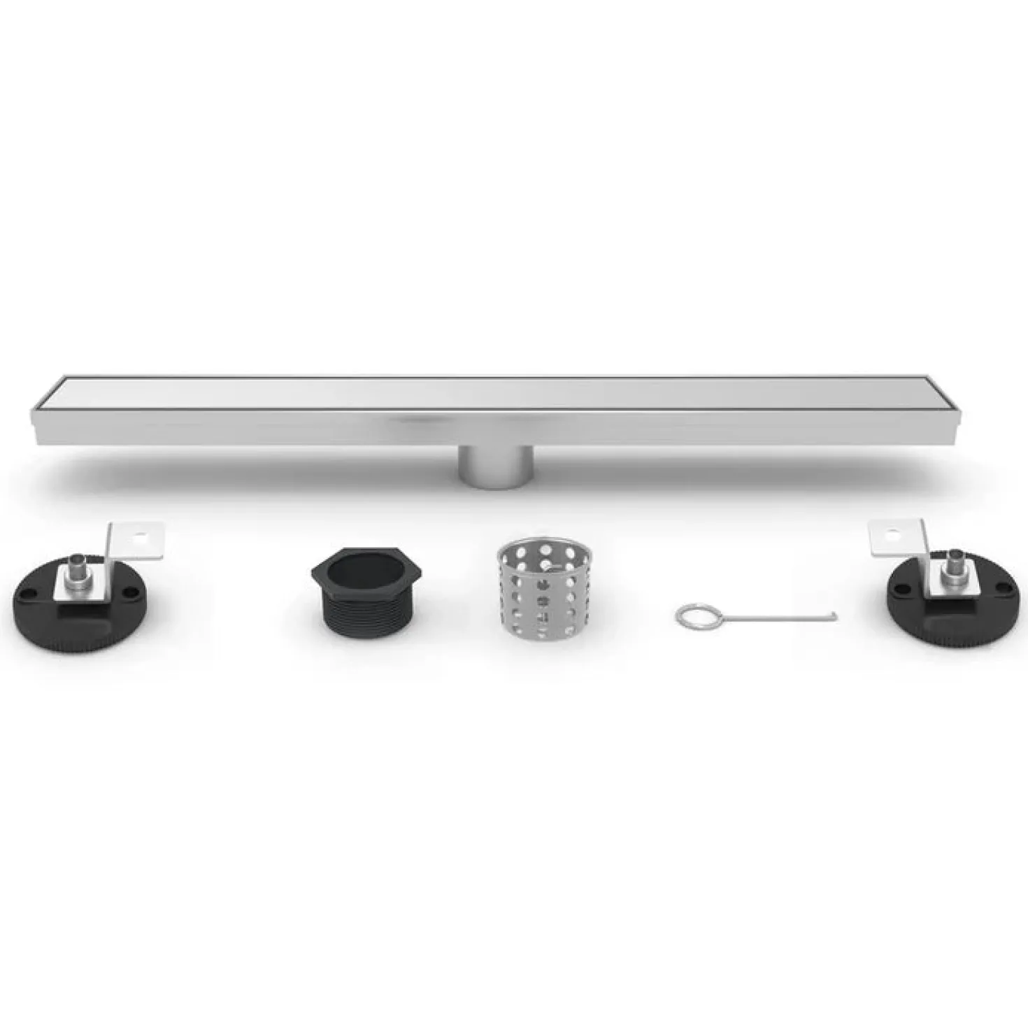 60" Stainless Steel Linear Shower Drain with Tile Insert & Flat Grate in Brushed Nickel