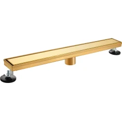 60" Stainless Steel Linear Shower Drain with Tile Insert & Flat Grate in Brushed Brass