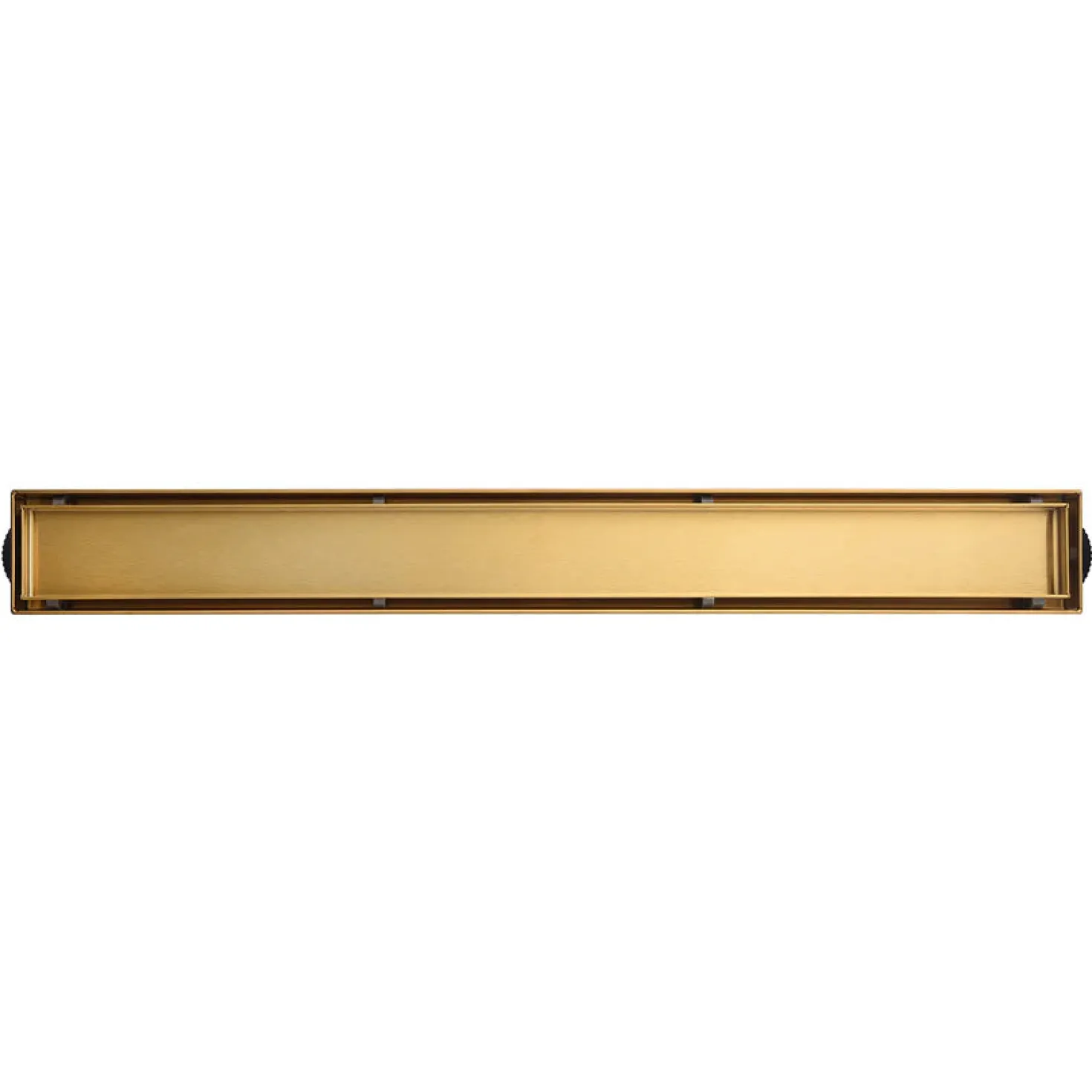 60" Stainless Steel Linear Shower Drain with Tile Insert & Flat Grate in Brushed Brass