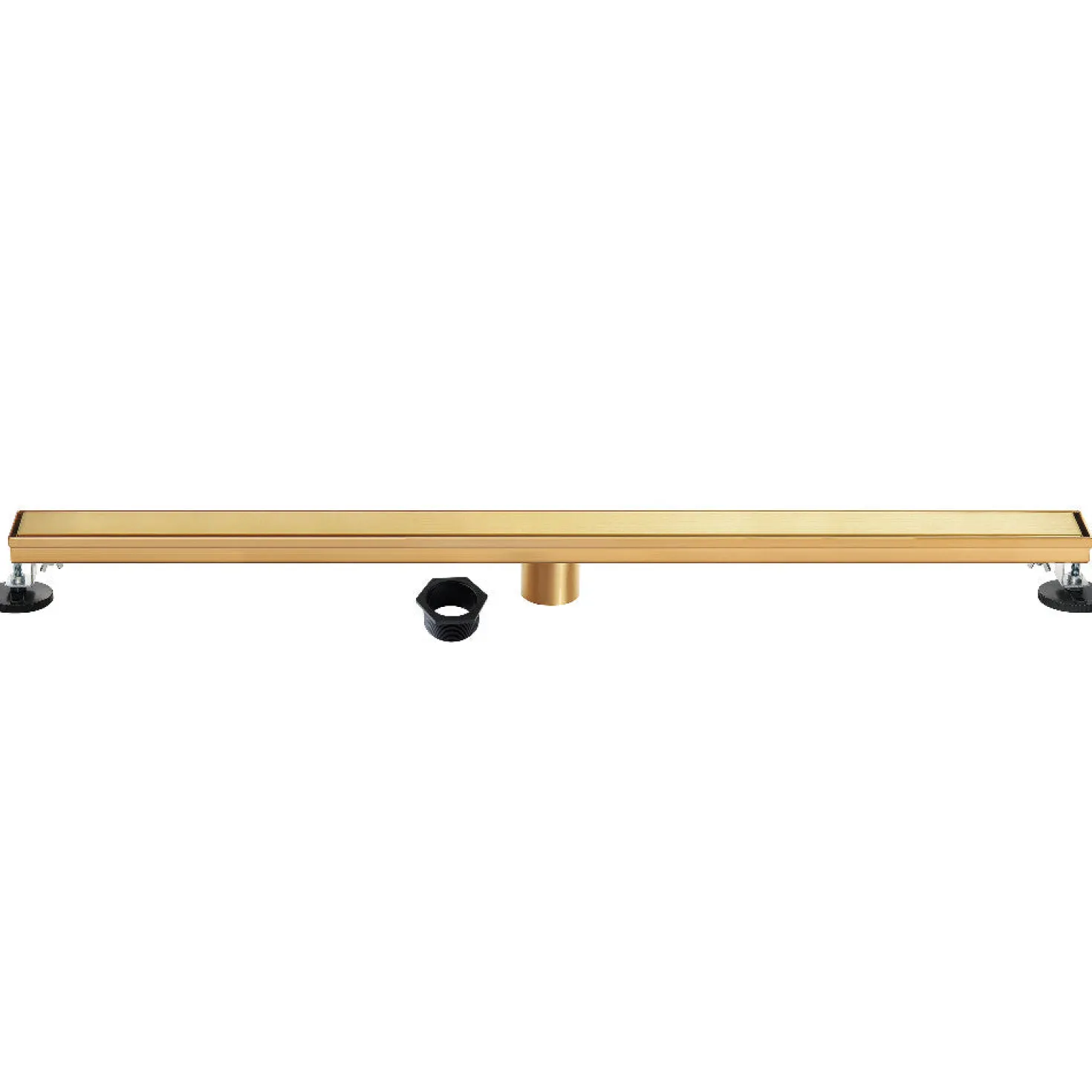 60" Stainless Steel Linear Shower Drain with Tile Insert & Flat Grate in Brushed Brass