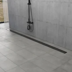 60" Stainless Steel Linear Shower Drain with Tile Insert & Flat Grate in Matte Black
