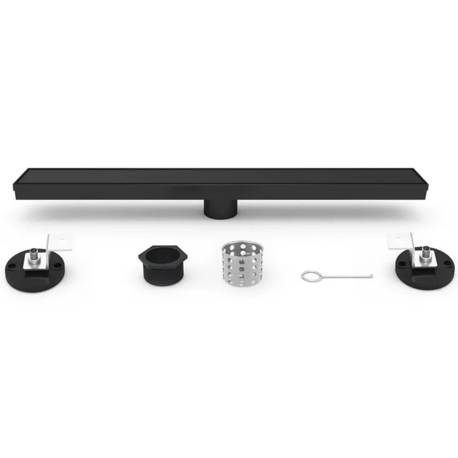 60" Stainless Steel Linear Shower Drain with Tile Insert & Flat Grate in Matte Black