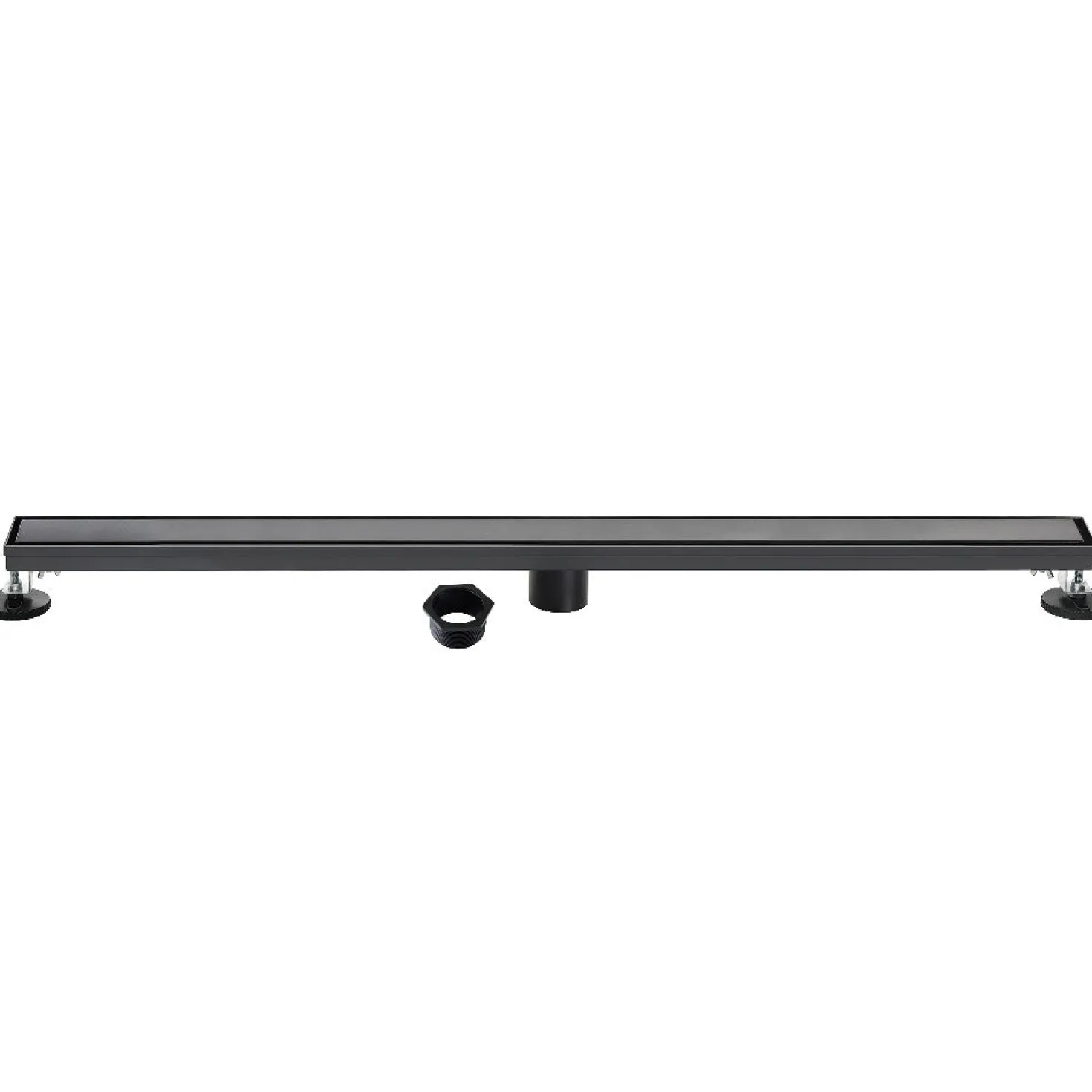 60" Stainless Steel Linear Shower Drain with Tile Insert & Flat Grate in Matte Black