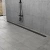 48" Stainless Steel Linear Shower Drain with Tile Insert & Flat Grate in Matte Black