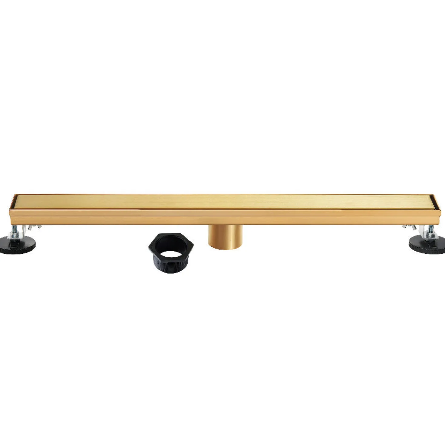 32" Stainless Steel Linear Shower Drain with Tile Insert & Flat Grate in Brushed Brass