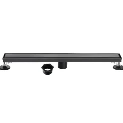 32" Stainless Steel Linear Shower Drain with Tile Insert & Flat Grate in Matte Black
