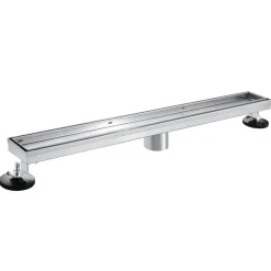 28" Stainless Steel Linear Shower Drain with Tile Insert & Flat Grate in Brushed Nickel