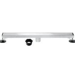 28" Stainless Steel Linear Shower Drain with Tile Insert & Flat Grate in Chrome