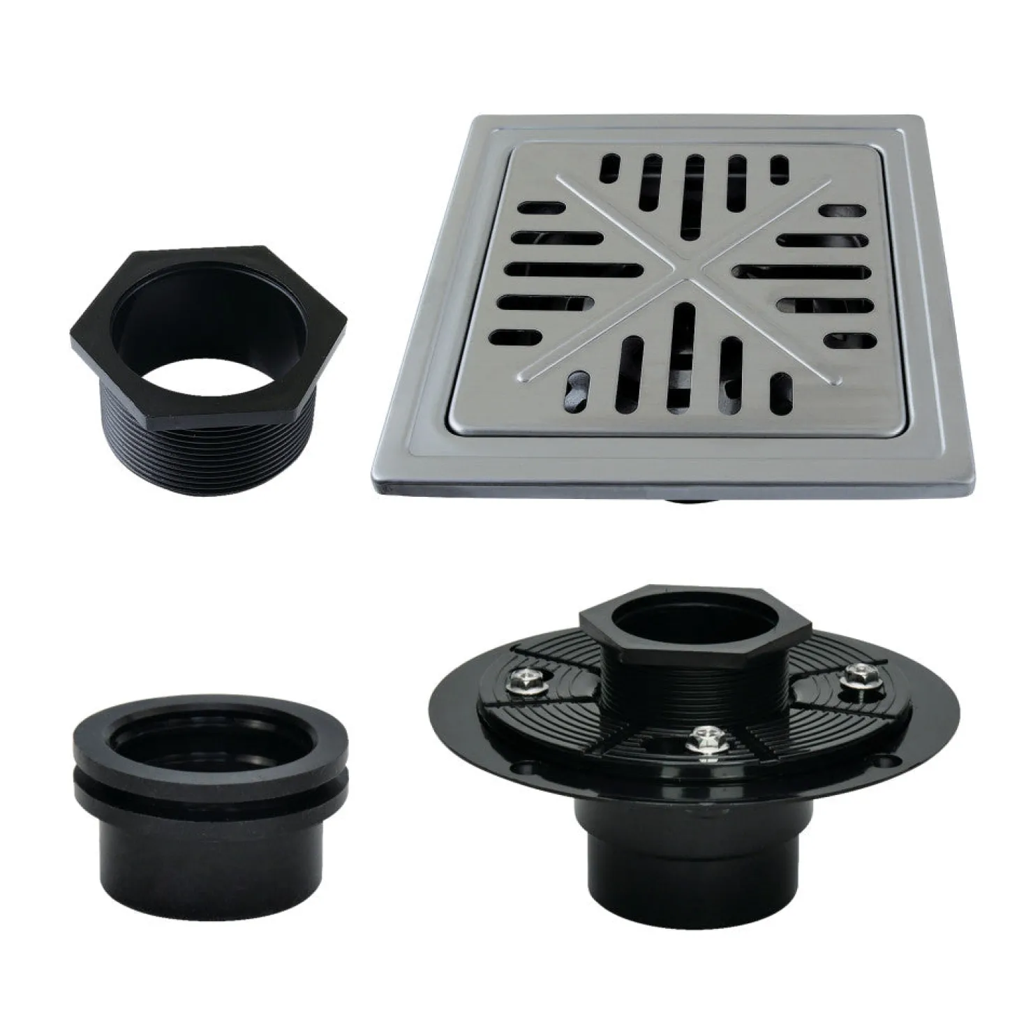 6" Stainless Steel Square Grid Shower Drain with Flange