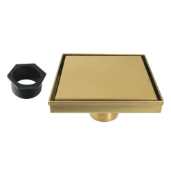 6" Stainless Steel Square Shower Drain in Brushed Brass