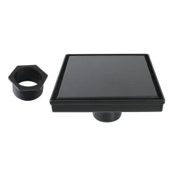 6" Stainless Steel Square Shower Drain in Matte Black