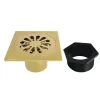 Sunburst 4" Brass Square Grid Shower Drain with Flange and Hair Trap