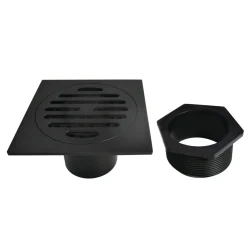 Symmetric 4" Brass Square Grid Shower Drain with Flange and Hair Trap