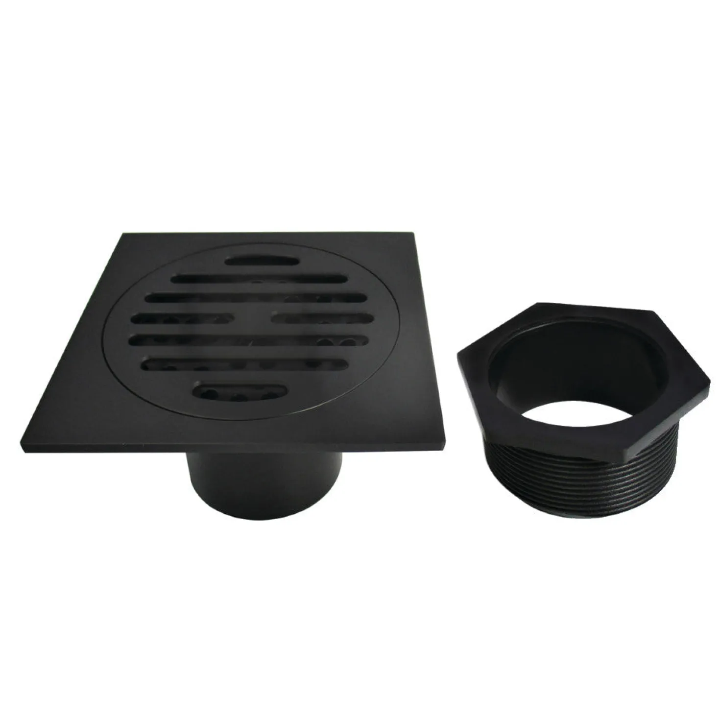 Symmetric 4" Brass Square Grid Shower Drain with Flange and Hair Trap