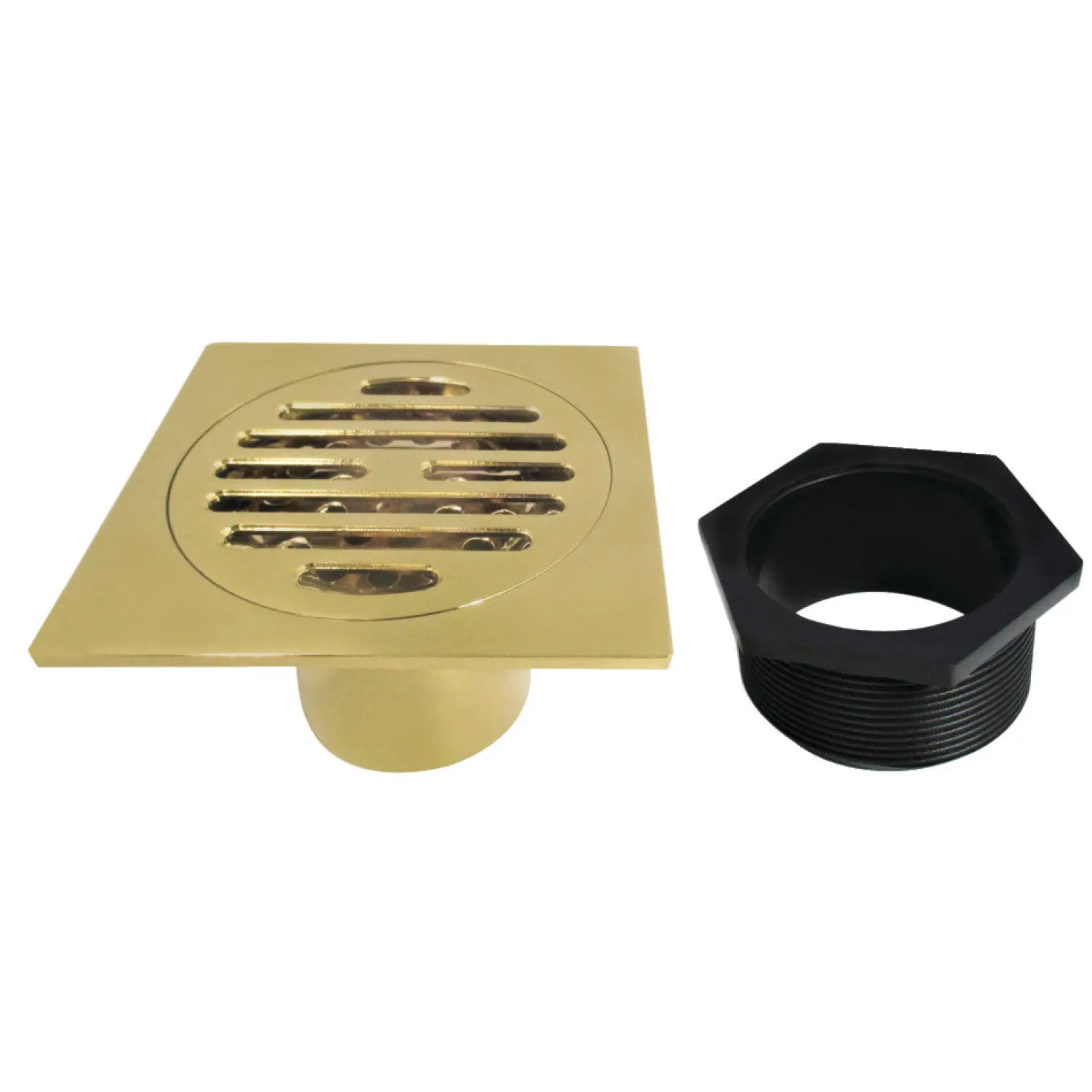 Symmetric 4" Brass Square Grid Shower Drain with Flange and Hair Trap