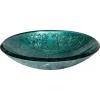 Teal Glass Vessel Sink With Embossed Pattern
