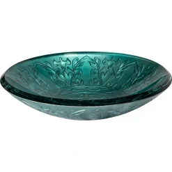 Teal Glass Vessel Sink With Embossed Pattern