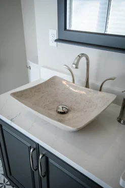 Thin Lipped Deep Zen Sink in Polished Penny Grey Marble