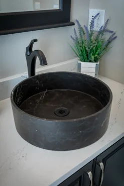 Thin Lip Round Nero Marquino Marble Column Vessel Sink