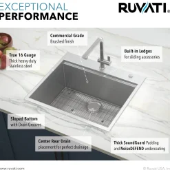 Top Mount 25x22 Ruvati Workstation Kitchen Sink With Accessories