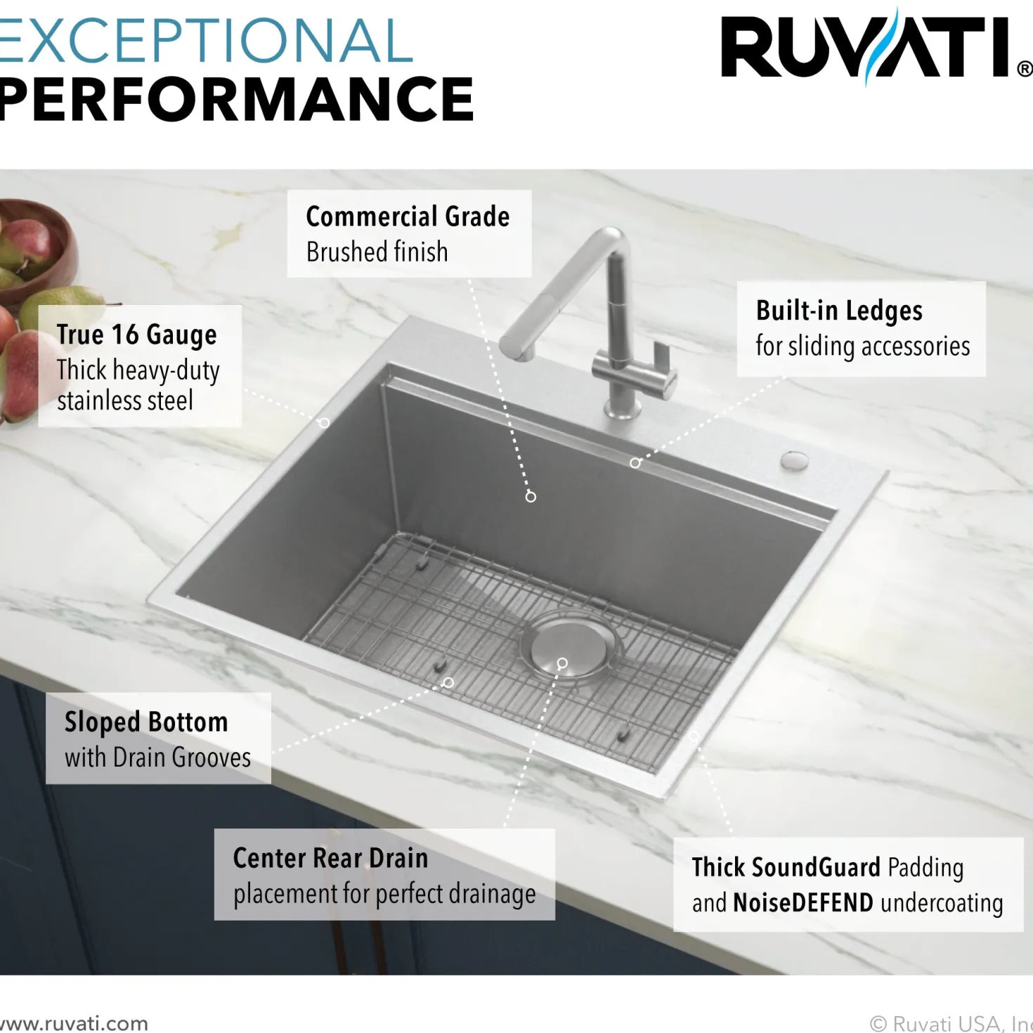 Top Mount 25x22 Ruvati Workstation Kitchen Sink With Accessories
