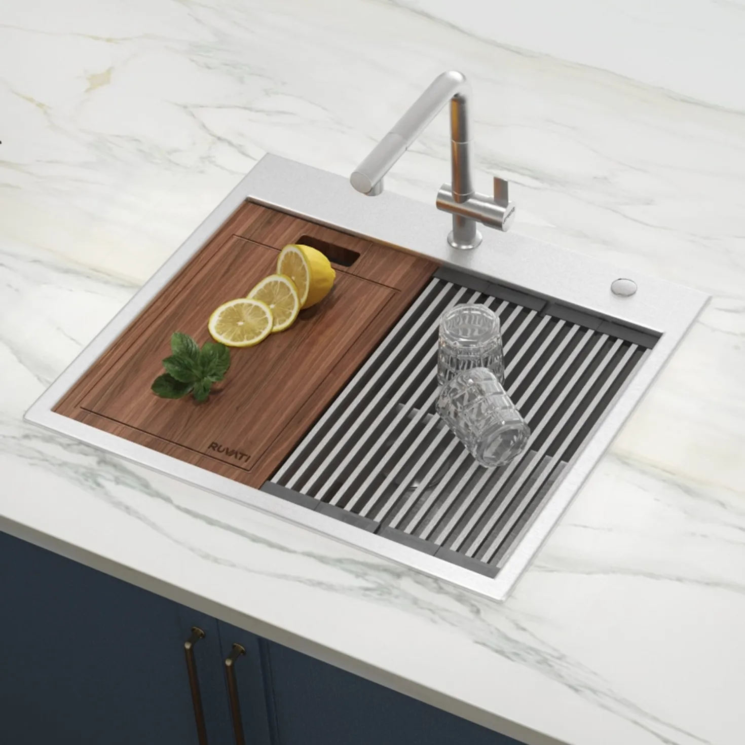 Top Mount 25x22 Ruvati Workstation Kitchen Sink With Accessories