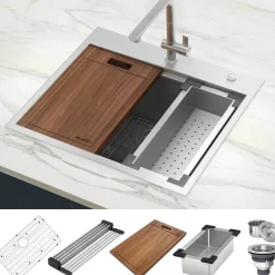 Top Mount 25x22 Ruvati Workstation Kitchen Sink With Accessories