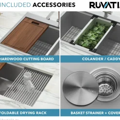 Top Mount 25x22 Ruvati Workstation Kitchen Sink With Accessories