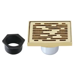 Transit 4" Brass Square Grid Shower Drain with Flange and Hair Trap