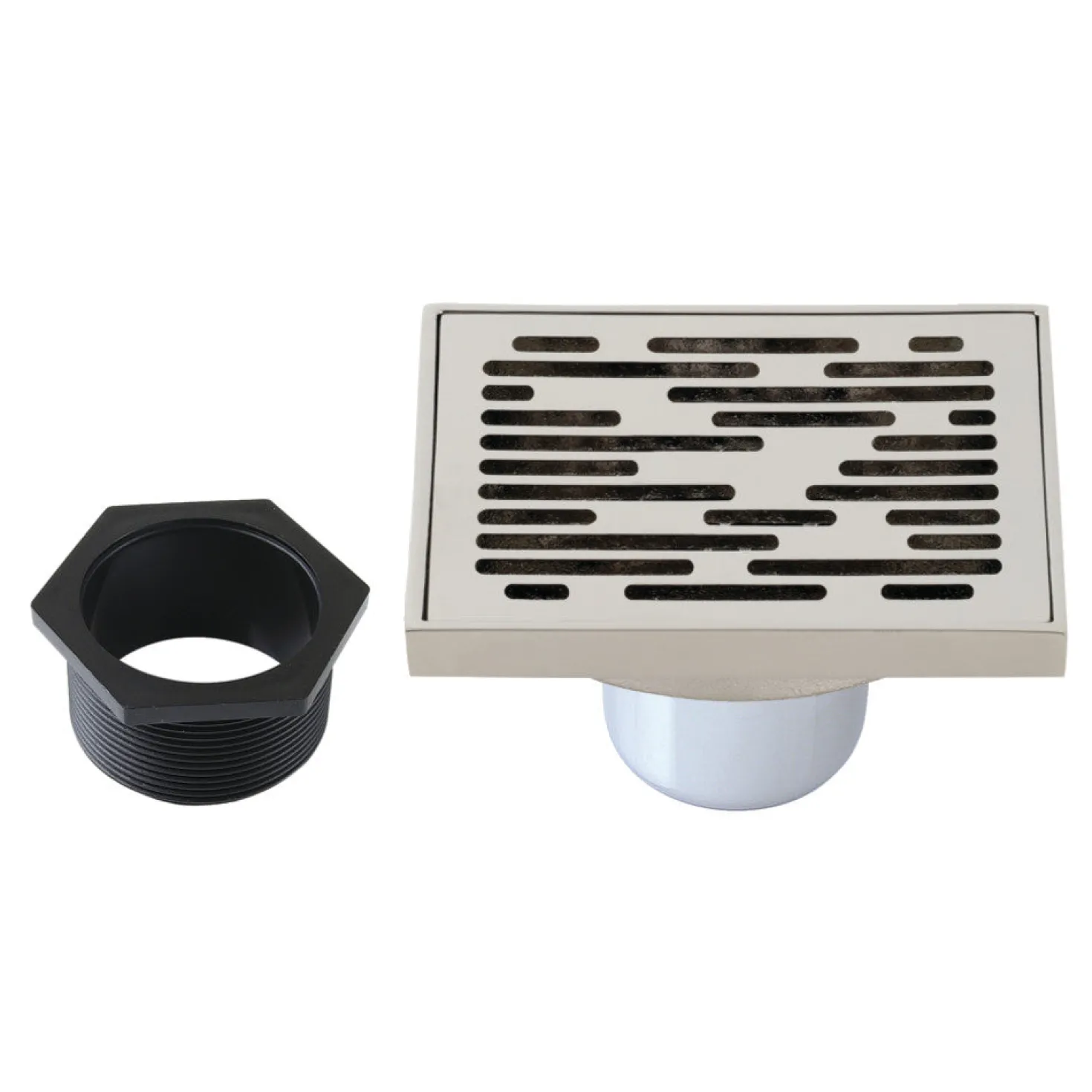 Transit 4" Brass Square Grid Shower Drain with Flange and Hair Trap