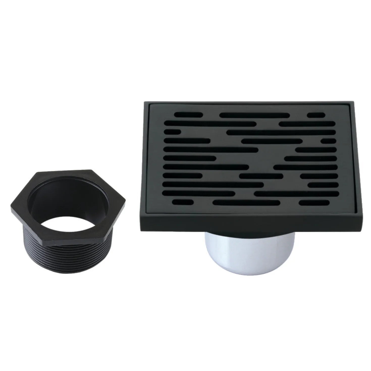 Transit 4" Brass Square Grid Shower Drain with Flange and Hair Trap