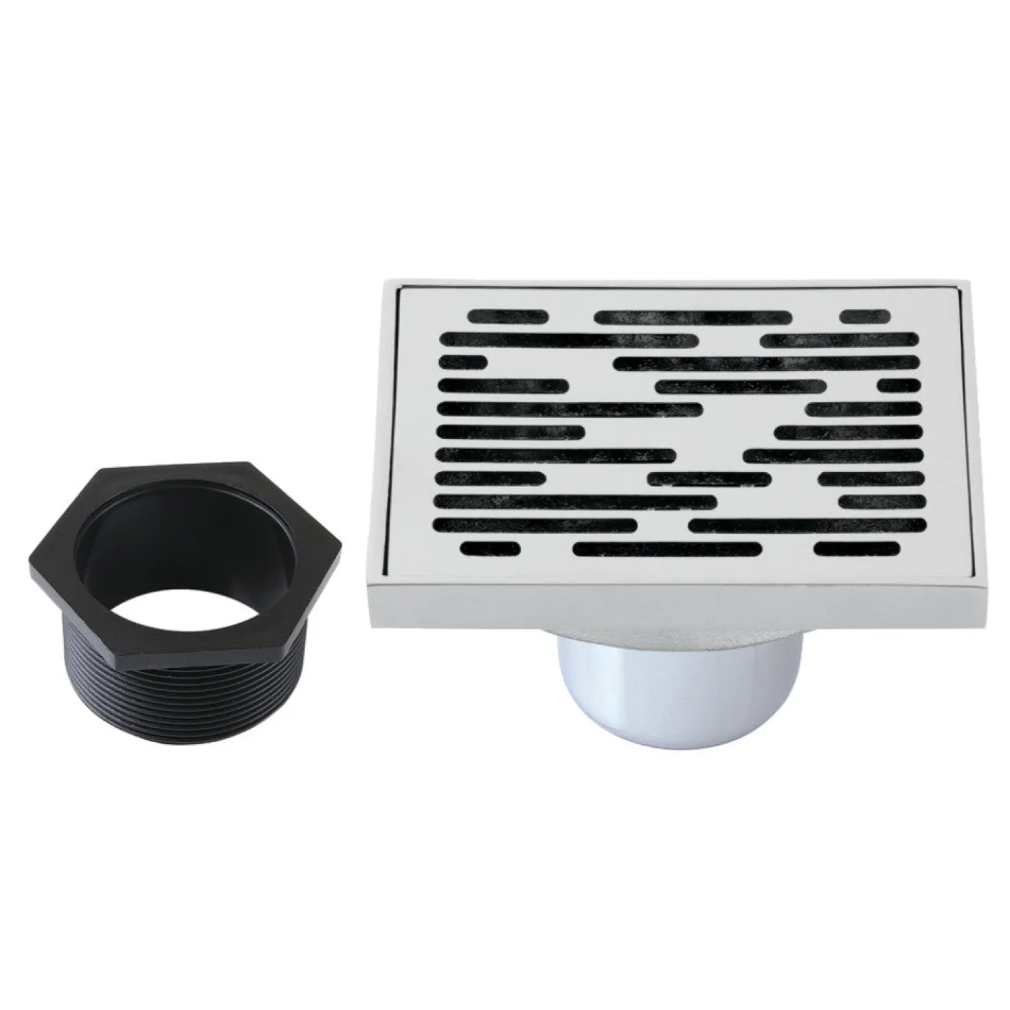 Transit 4" Brass Square Grid Shower Drain with Flange and Hair Trap