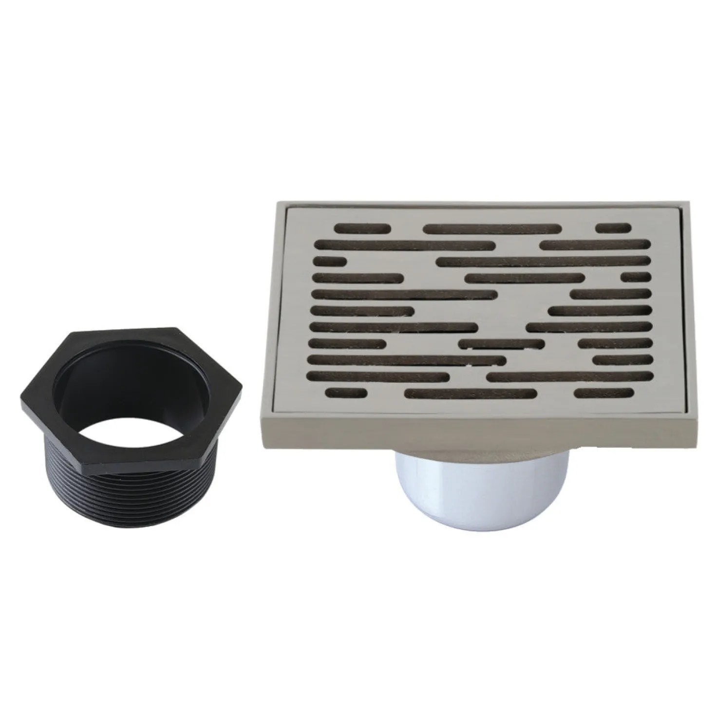 Transit 4" Brass Square Grid Shower Drain with Flange and Hair Trap