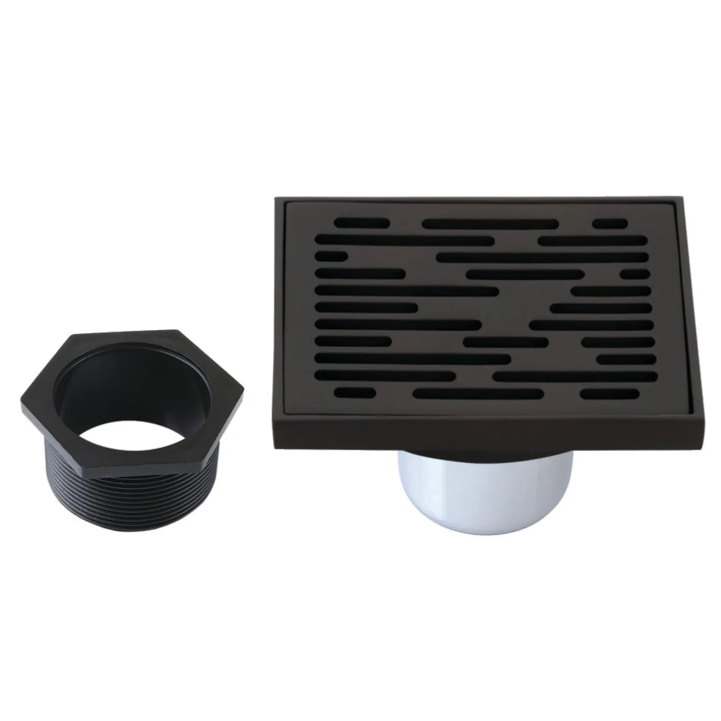 Transit 4" Brass Square Grid Shower Drain with Flange and Hair Trap