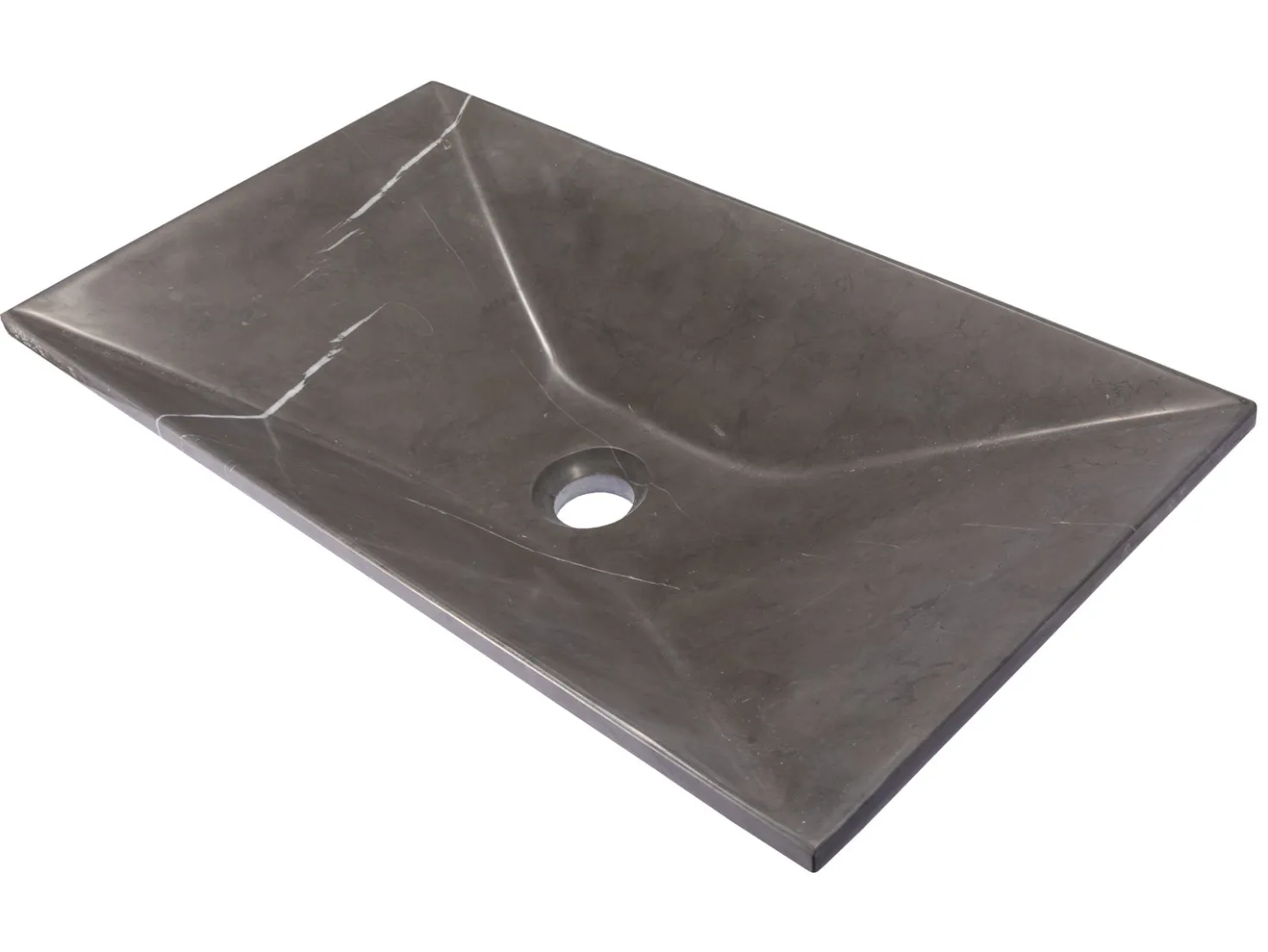 Ultra Modern Rectangular Vessel Sink in Honed Pietra Grey Marble