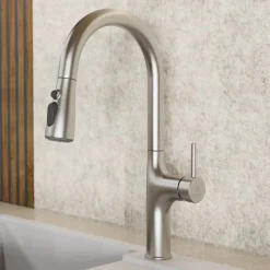 Wasserwerk Arched Pull-Down Kitchen Faucet in Brushed Nickel