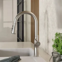 Wasserwerk Arched Pull-Down Kitchen Faucet in Brushed Nickel