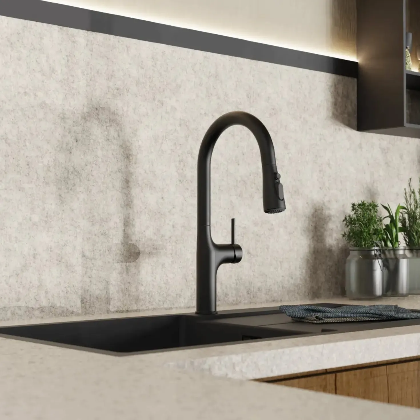Wasserwerk Arched Pull-Down Kitchen Faucet in Matte Black