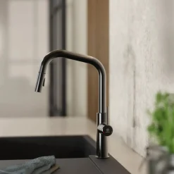 Wasserwerk Kitchen Faucet with Angled Spout Pull-Down Sprayer in Matte Graphite